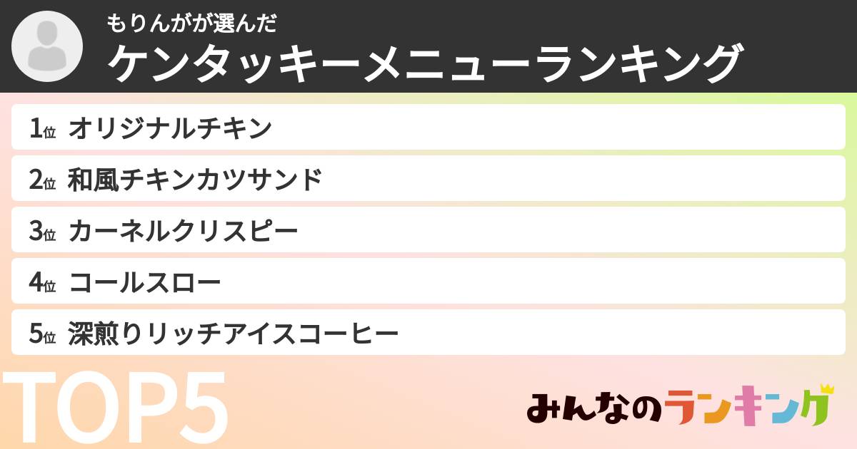 もりんがさんの「ケンタッキーメニューランキング」