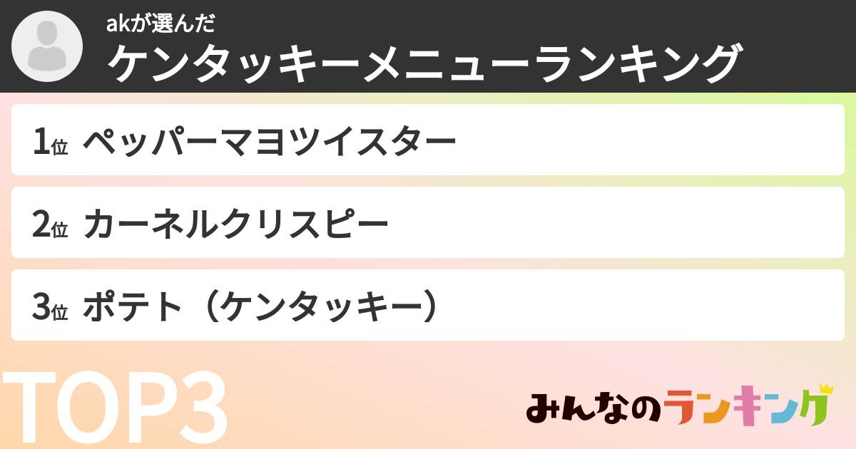 akさんの「ケンタッキーメニューランキング」