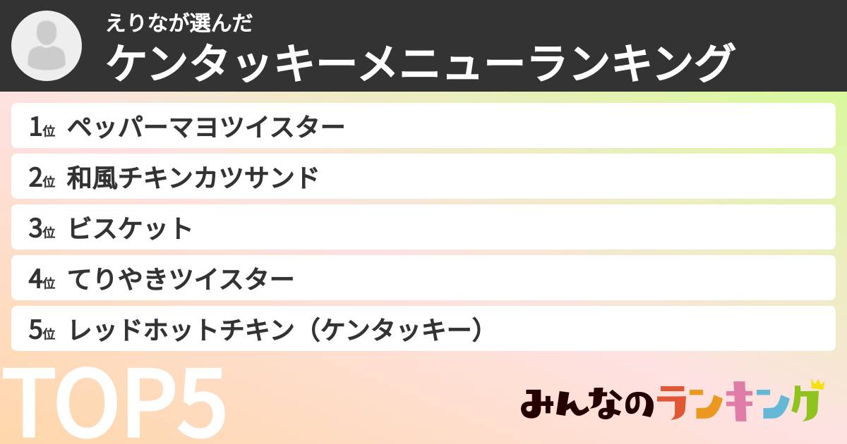 えりなさんの「ケンタッキーメニューランキング」