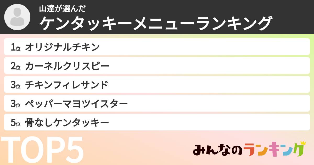 山達さんの「ケンタッキーメニューランキング」
