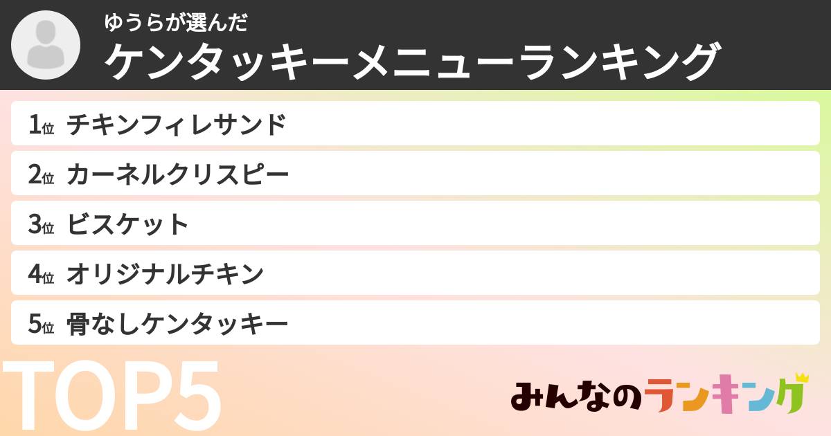 ゆうらさんの「ケンタッキーメニューランキング」