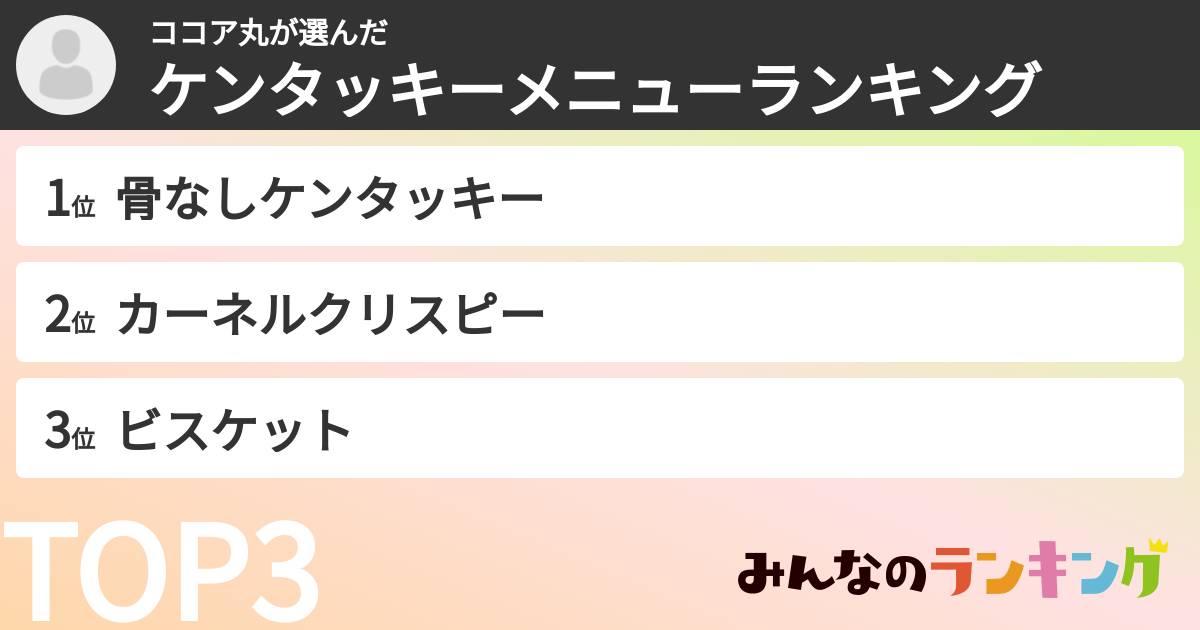 ココア丸さんの「ケンタッキーメニューランキング」