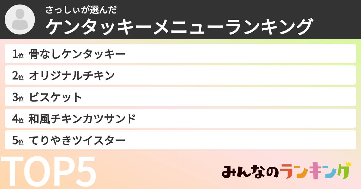 さっしぃさんの「ケンタッキーメニューランキング」
