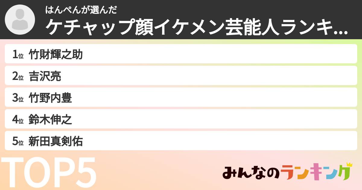 はんぺんさんの「ケチャップ顔イケメン芸能人ランキング」