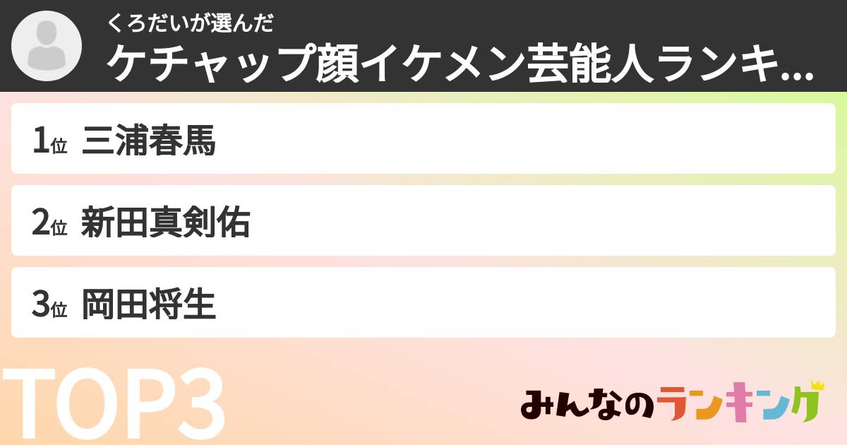 くろだいさんの「ケチャップ顔イケメン芸能人ランキング」