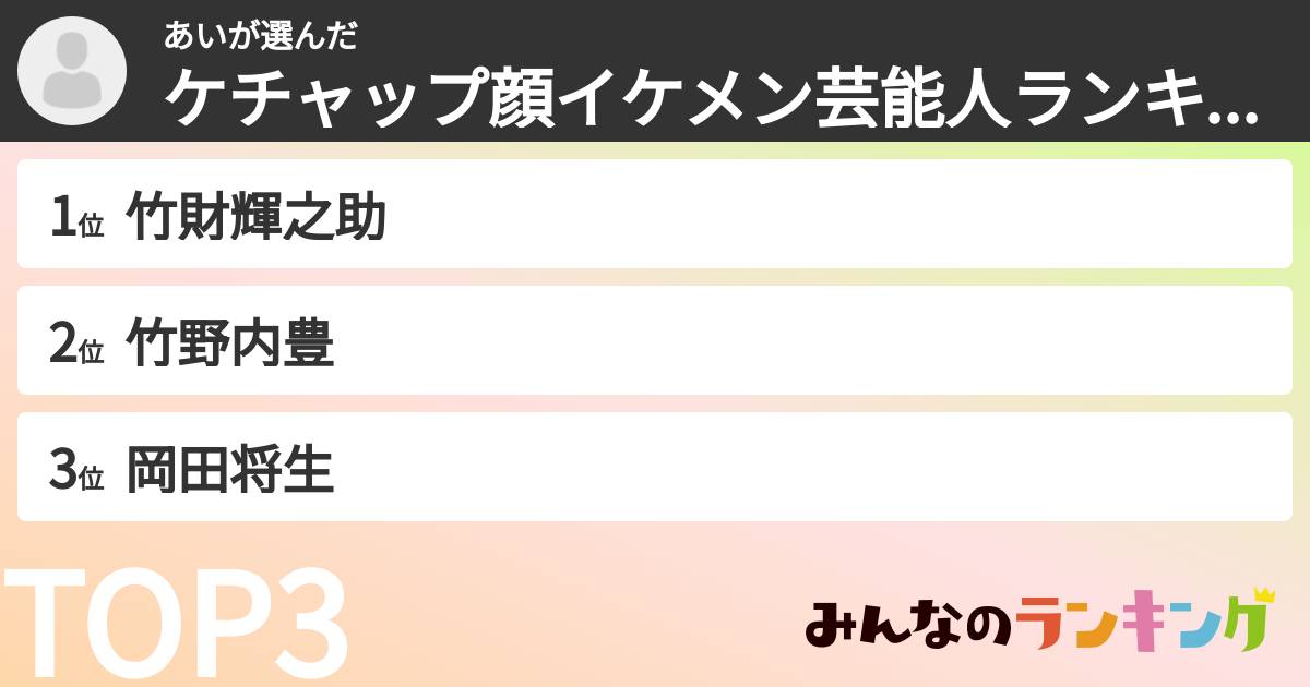 あいさんの「ケチャップ顔イケメン芸能人ランキング」