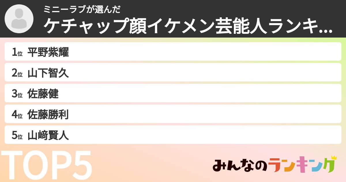 ミニーラブさんの「ケチャップ顔イケメン芸能人ランキング」