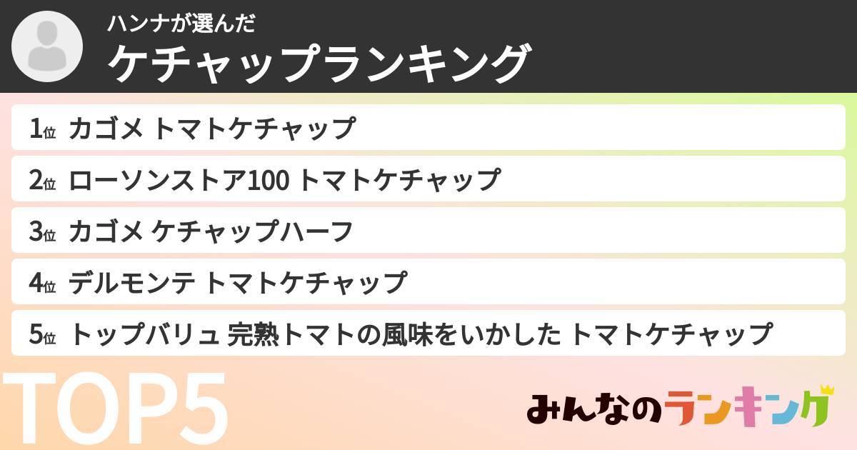 ハンナさんの「ケチャップランキング」