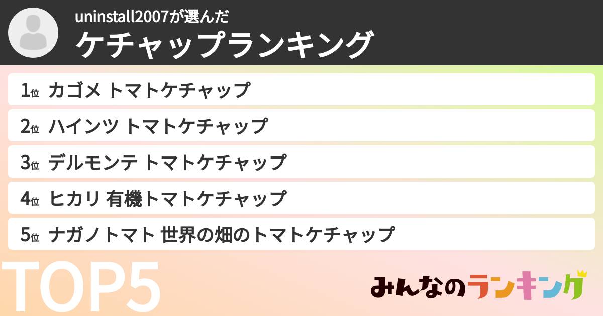 uninstall2007さんの「ケチャップランキング」