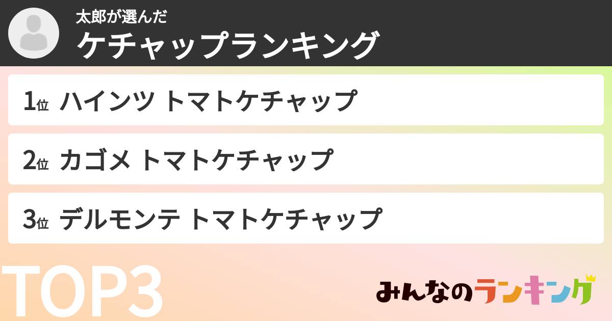 太郎さんの「ケチャップランキング」