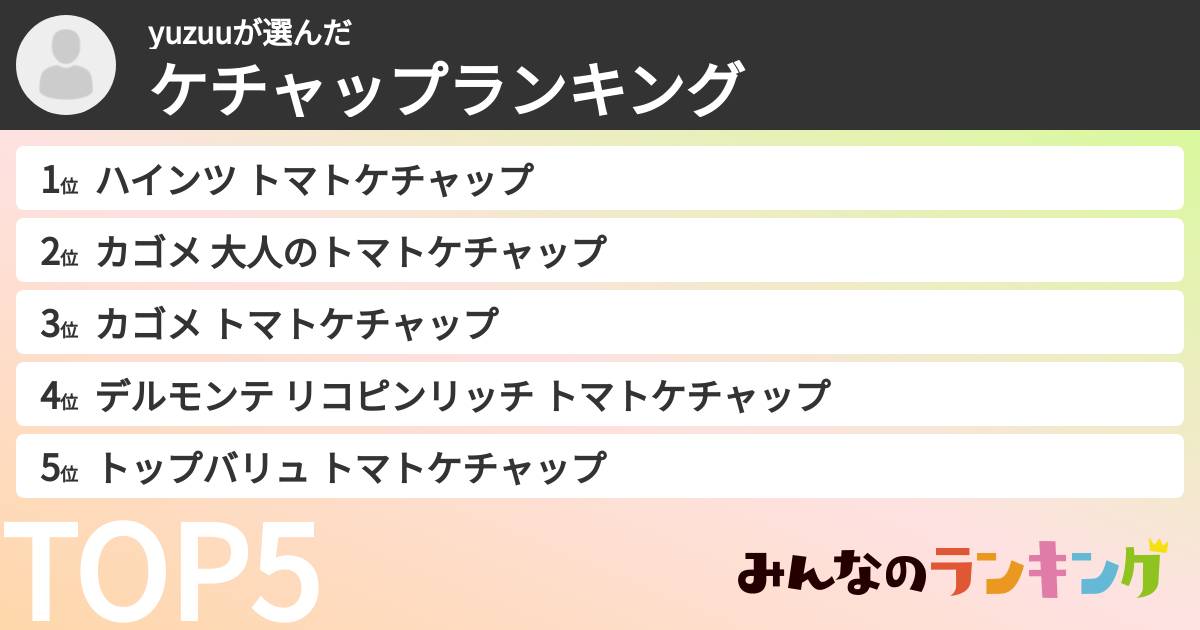 yuzuuさんの「ケチャップランキング」