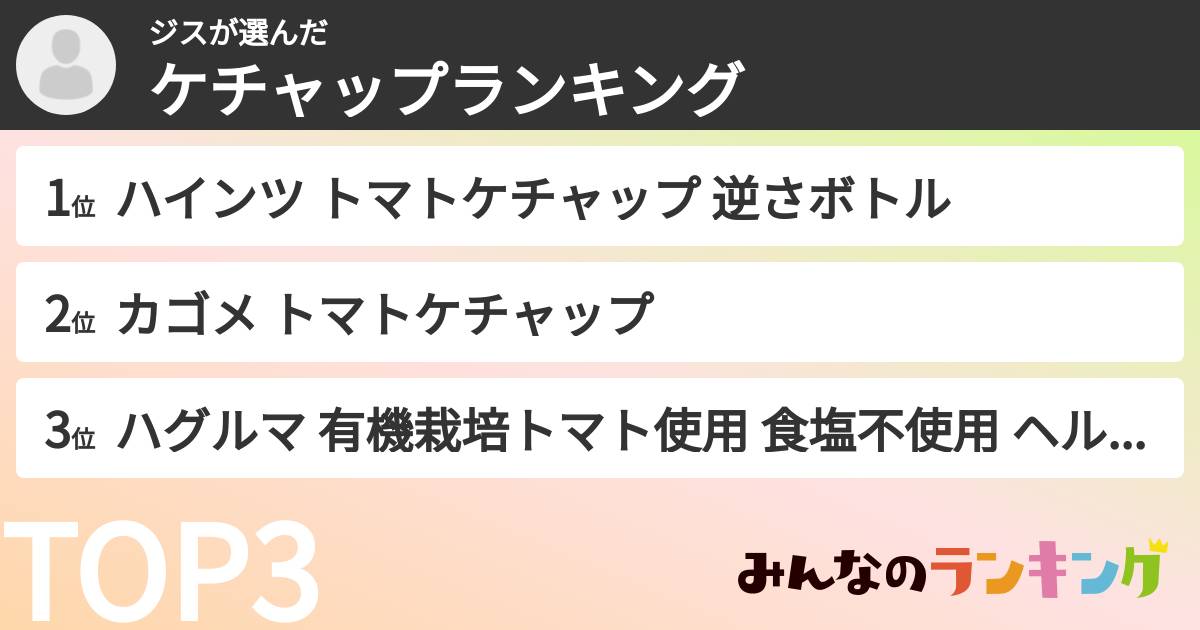 ジスさんの「ケチャップランキング」