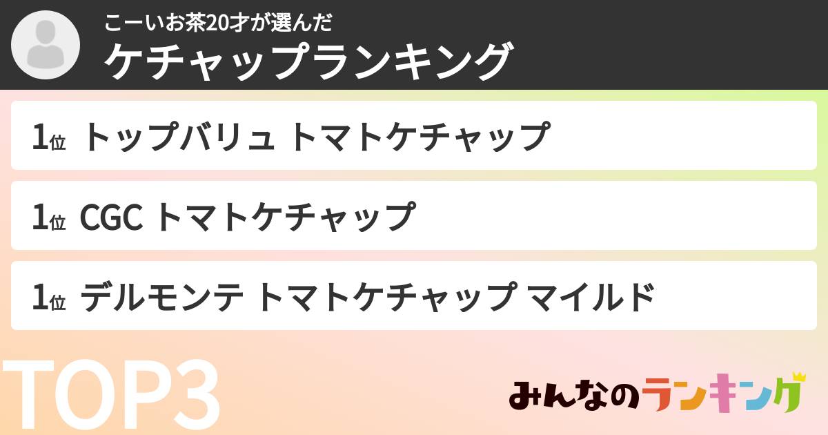 こーいお茶20才さんの「ケチャップランキング」