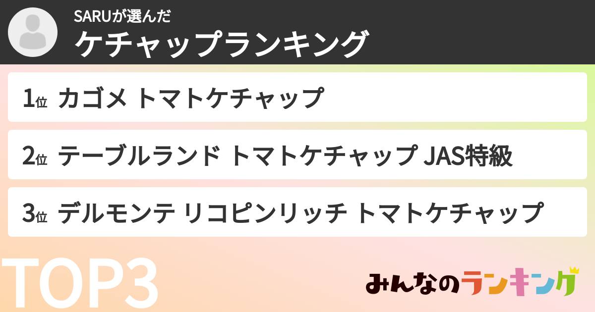 SARUさんの「ケチャップランキング」