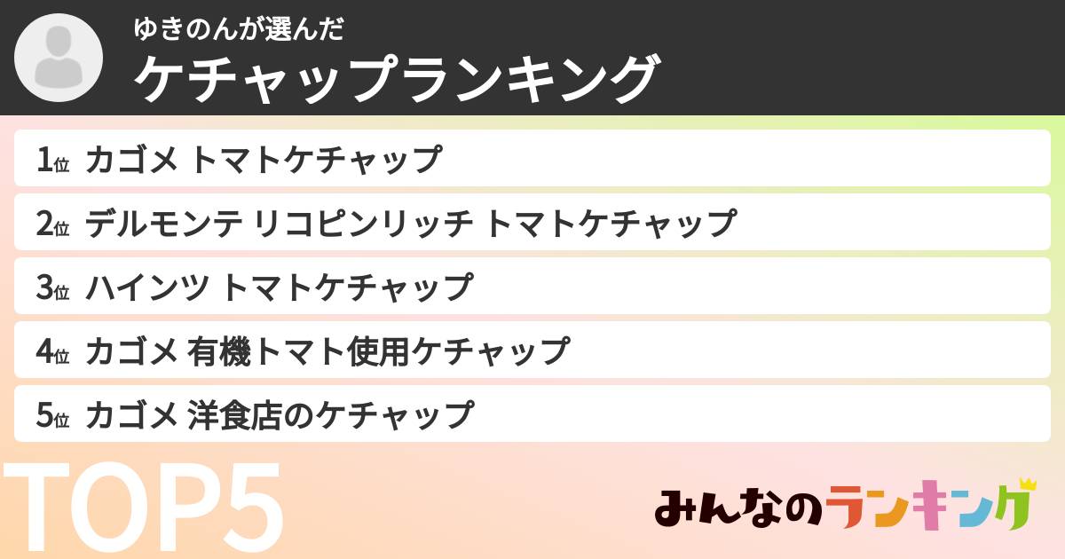 ゆきのんさんの「ケチャップランキング」