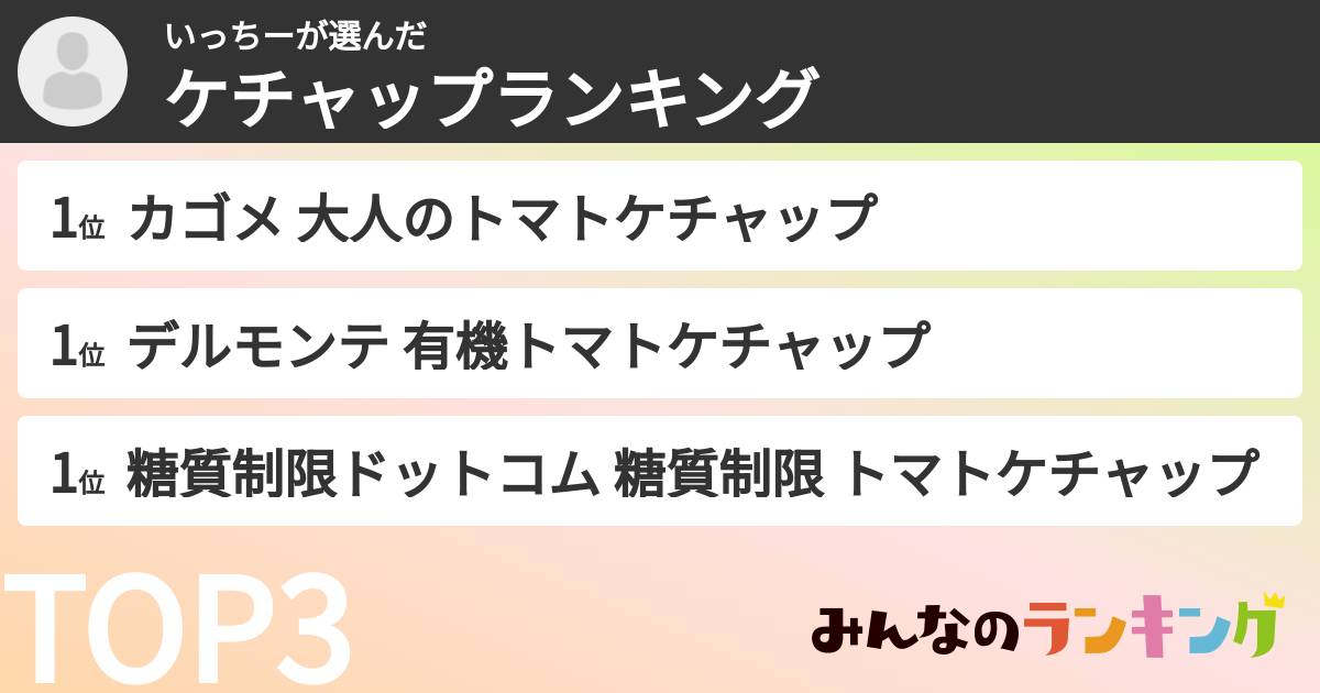 いっちーさんの「ケチャップランキング」