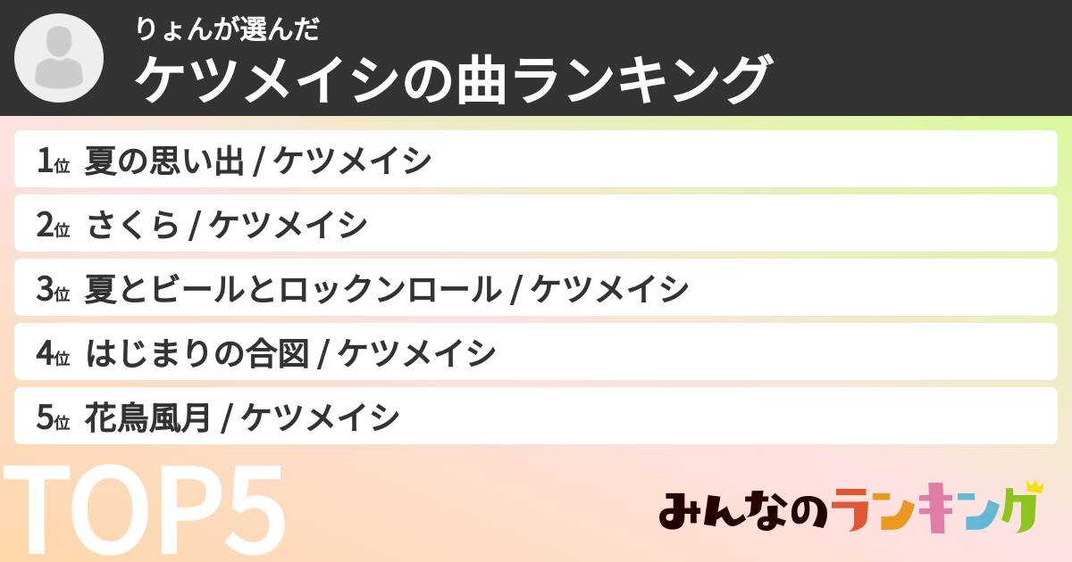 りょんさんの「ケツメイシの曲ランキング」
