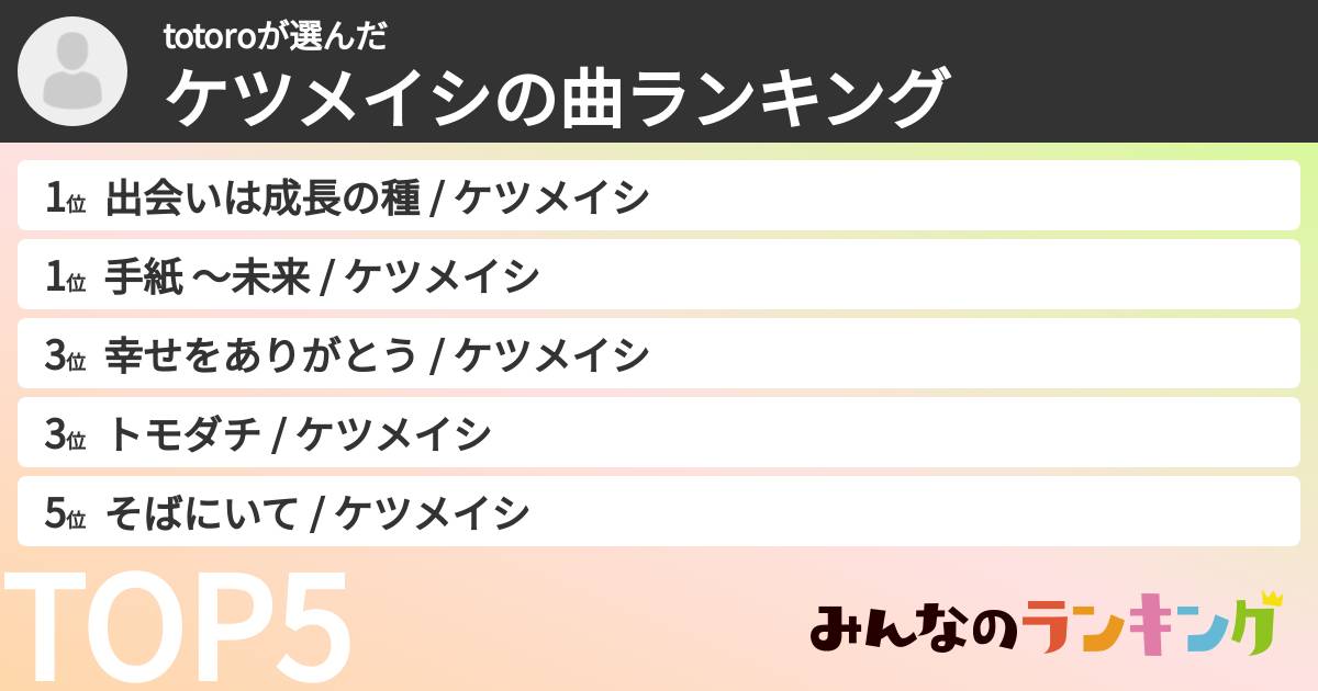 totoroさんの「ケツメイシの曲ランキング」