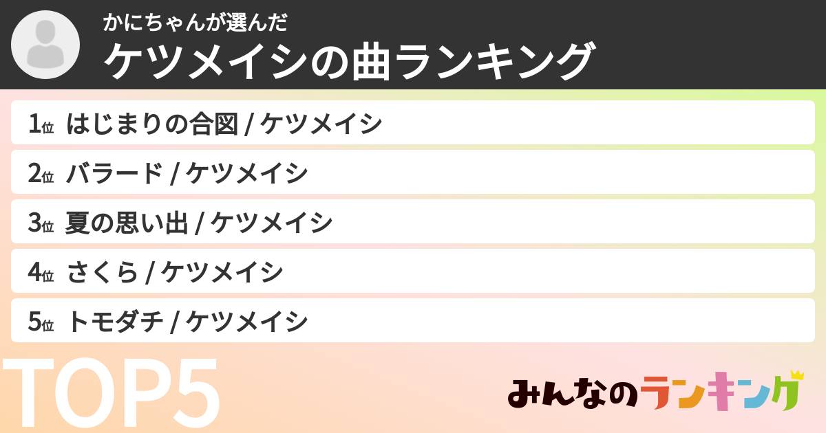 かにちゃんさんの「ケツメイシの曲ランキング」