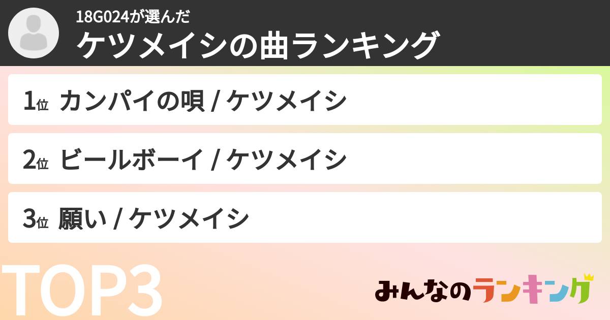 18G024さんの「ケツメイシの曲ランキング」