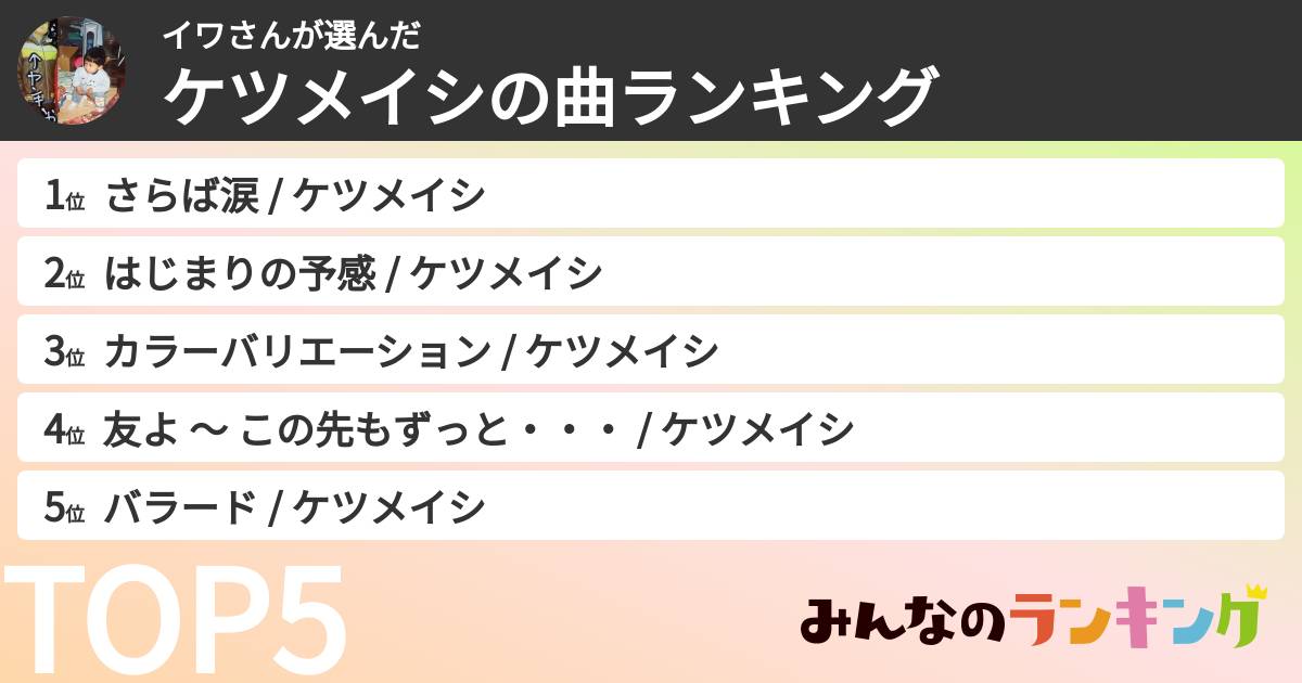 イワさんさんの「ケツメイシの曲ランキング」