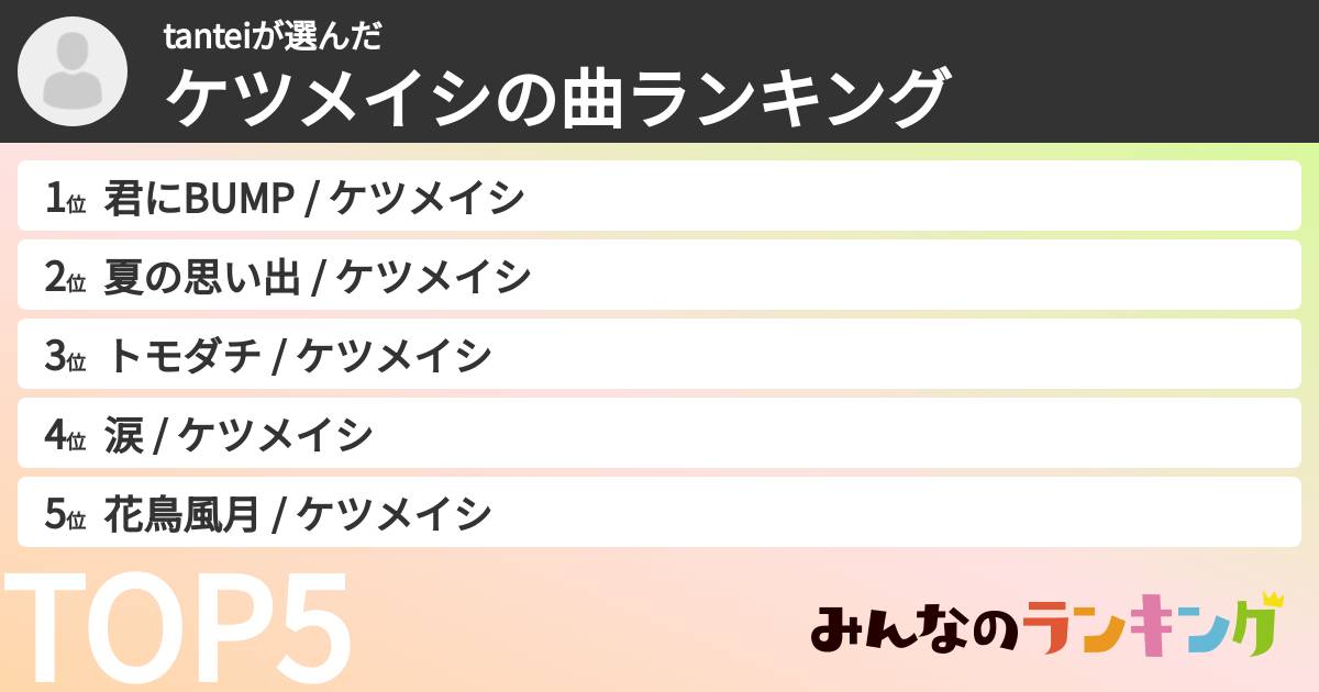 tanteiさんの「ケツメイシの曲ランキング」