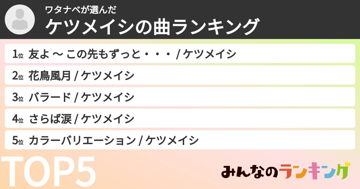 ワタナベさんの「ケツメイシの曲ランキング」