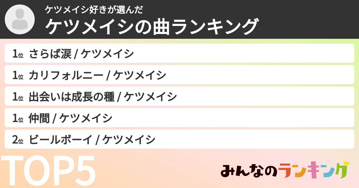 ケツメイシ好きさんの「ケツメイシの曲ランキング」
