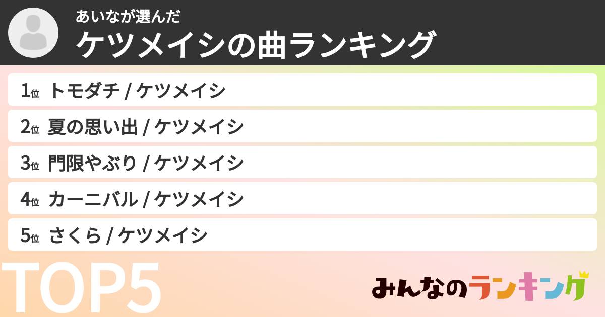 あいなさんの「ケツメイシの曲ランキング」
