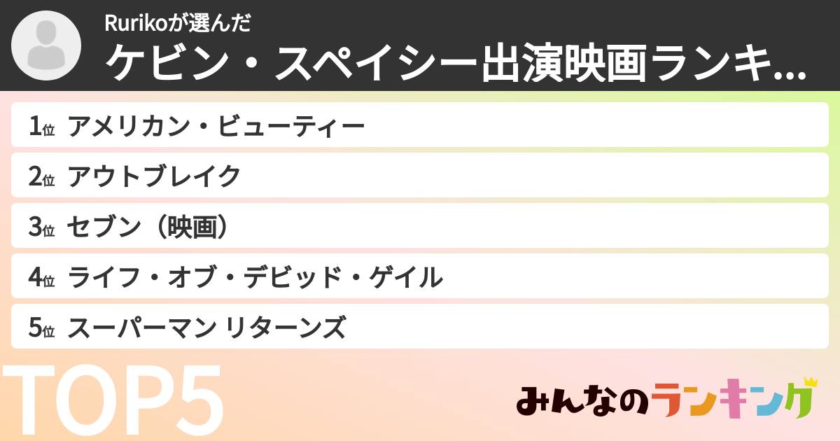 Rurikoさんの「ケビン・スペイシー出演映画ランキング」
