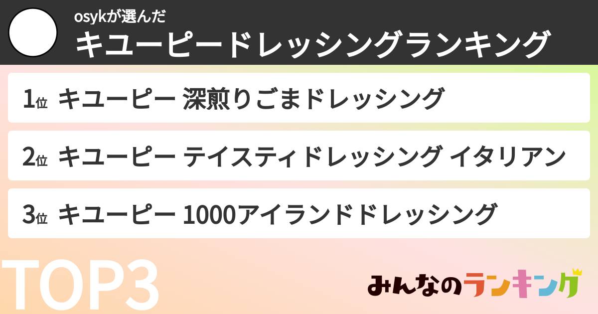 osykさんの「キユーピードレッシングランキング」