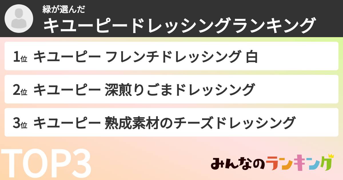 緑さんの「キユーピードレッシングランキング」