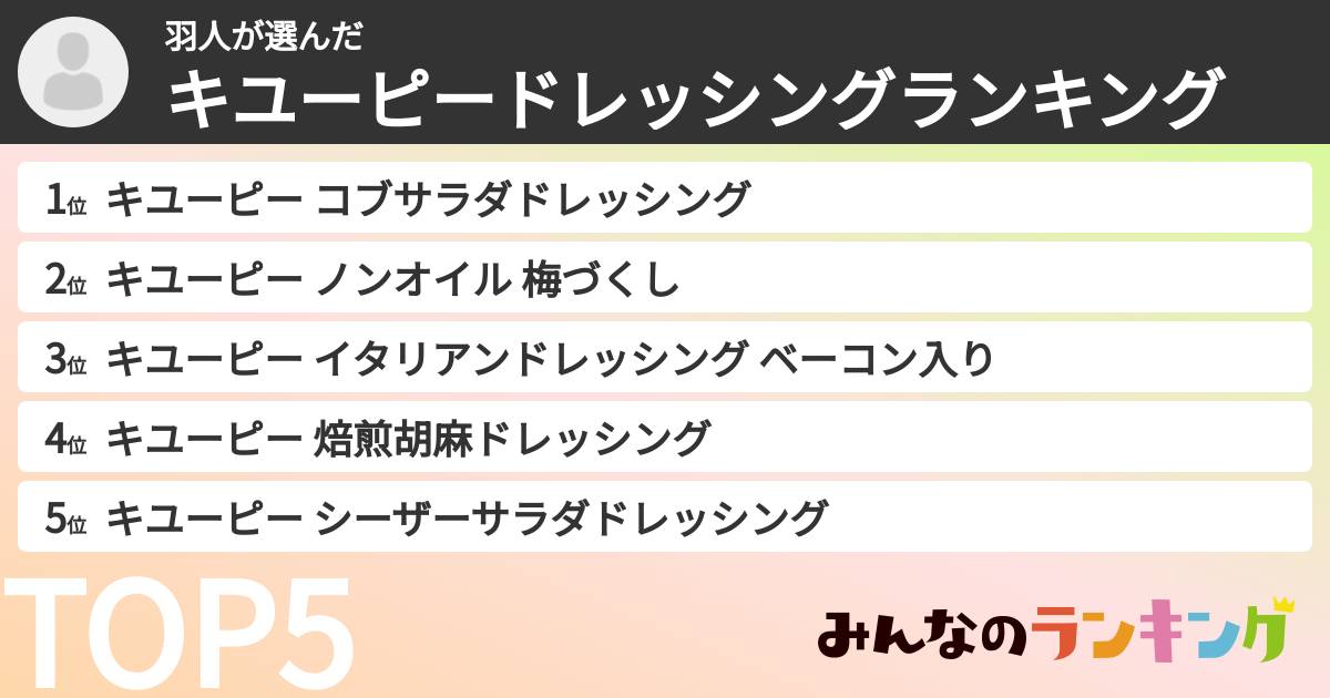 羽人さんの「キユーピードレッシングランキング」