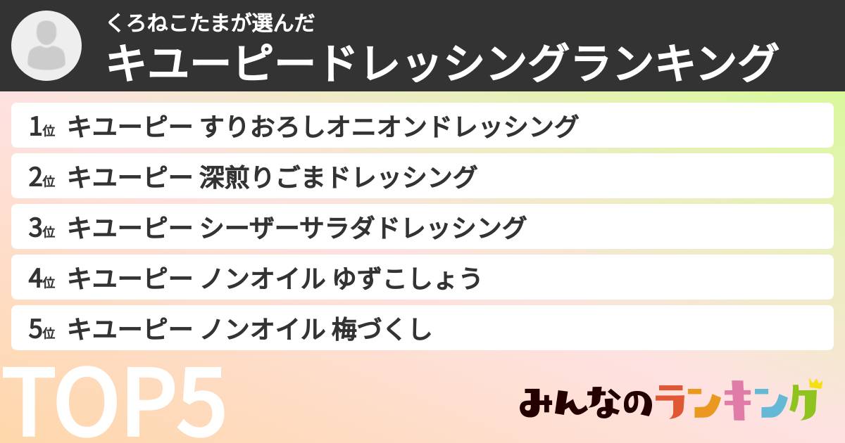 くろねこたまさんの「キユーピードレッシングランキング」