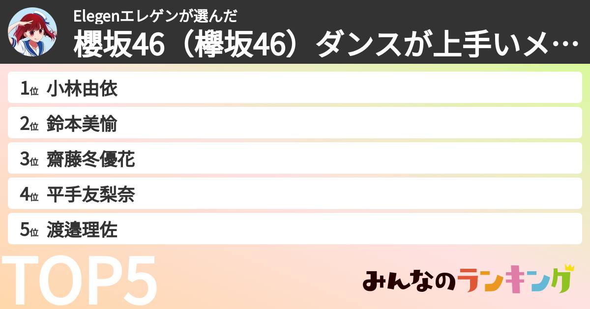 Elegenエレゲンさんの「櫻坂46（欅坂46）ダンスが上手いメンバーランキング」