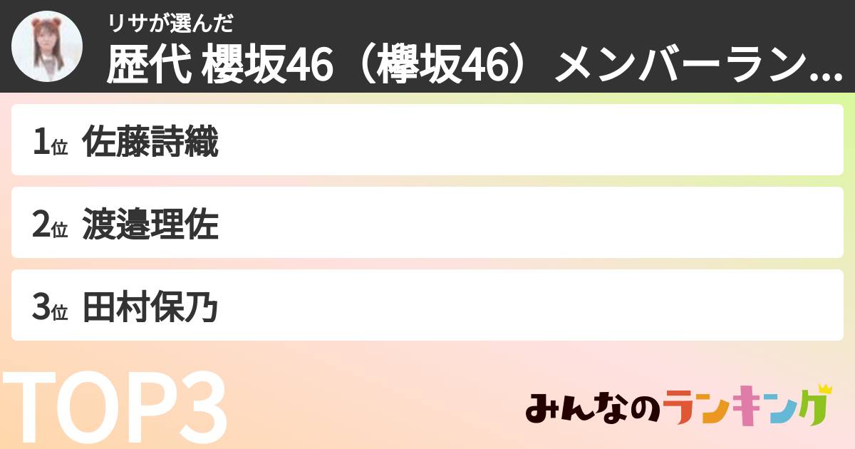リサさんの「歴代 櫻坂46（欅坂46）メンバーランキング」