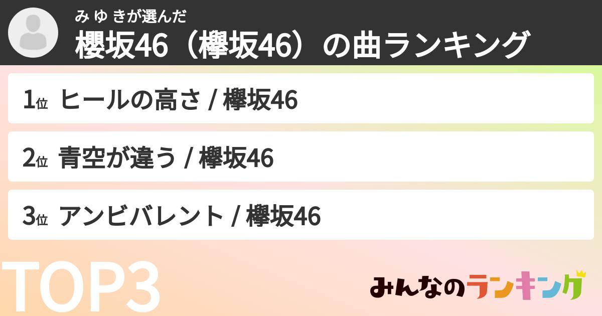 み ゆ きさんの「櫻坂46(欅坂46)の曲ランキング」
