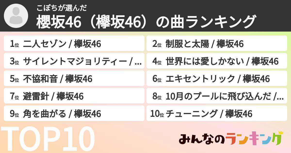 こぽちさんの「櫻坂46（欅坂46）の曲ランキング」
