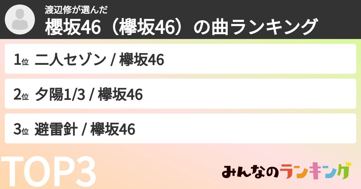 渡辺修さんの「櫻坂46(欅坂46)の曲ランキング」