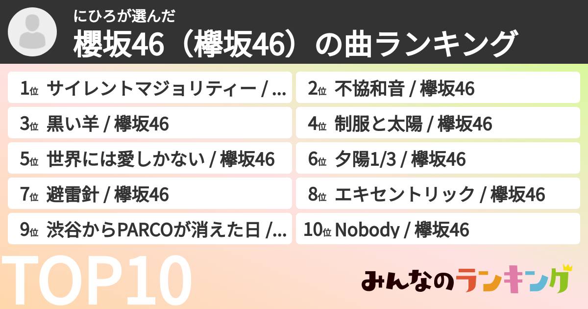 にひろさんの「櫻坂46(欅坂46)の曲ランキング」