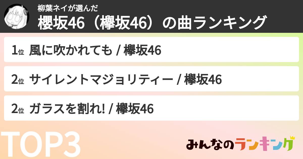 柳葉ネイさんの「櫻坂46(欅坂46)の曲ランキング」