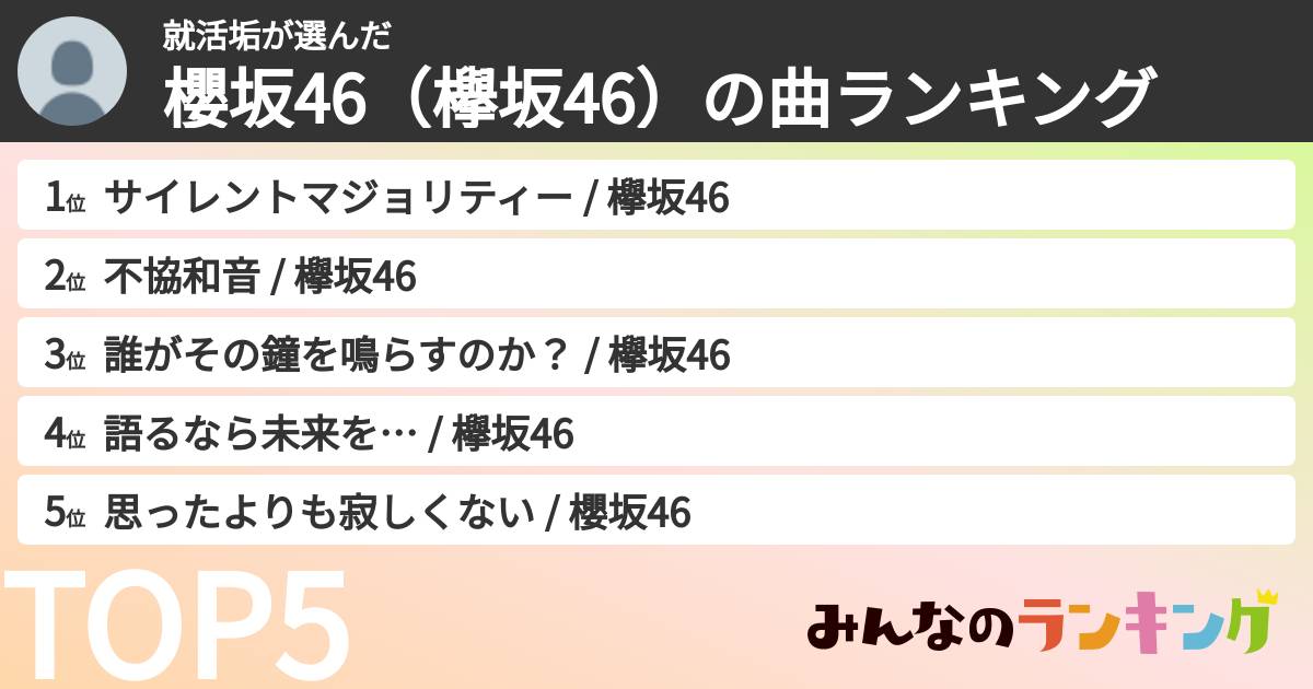 就活垢さんの「櫻坂46(欅坂46)の曲ランキング」