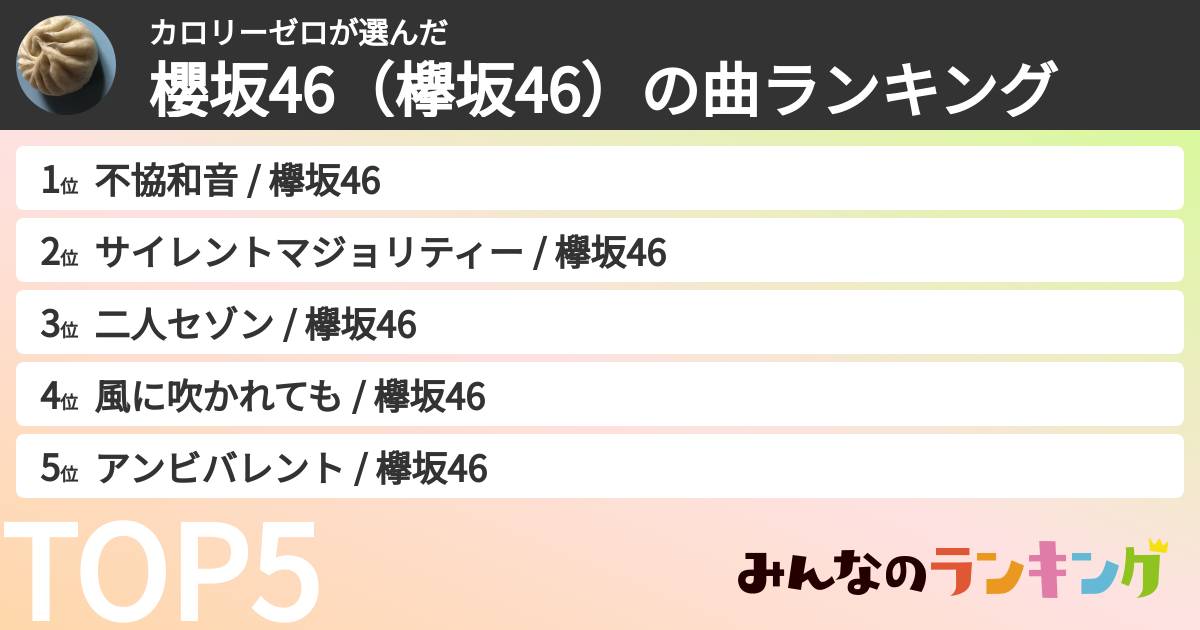 カロリーゼロさんの「櫻坂46（欅坂46）の曲ランキング」