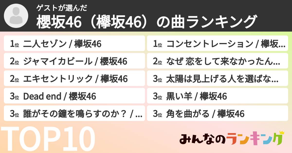 ゲストさんの「櫻坂46(欅坂46)の曲ランキング」