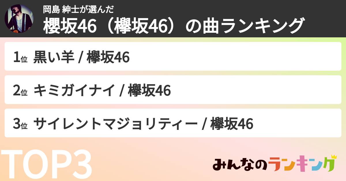 岡島 紳士さんの「櫻坂46(欅坂46)の曲ランキング」