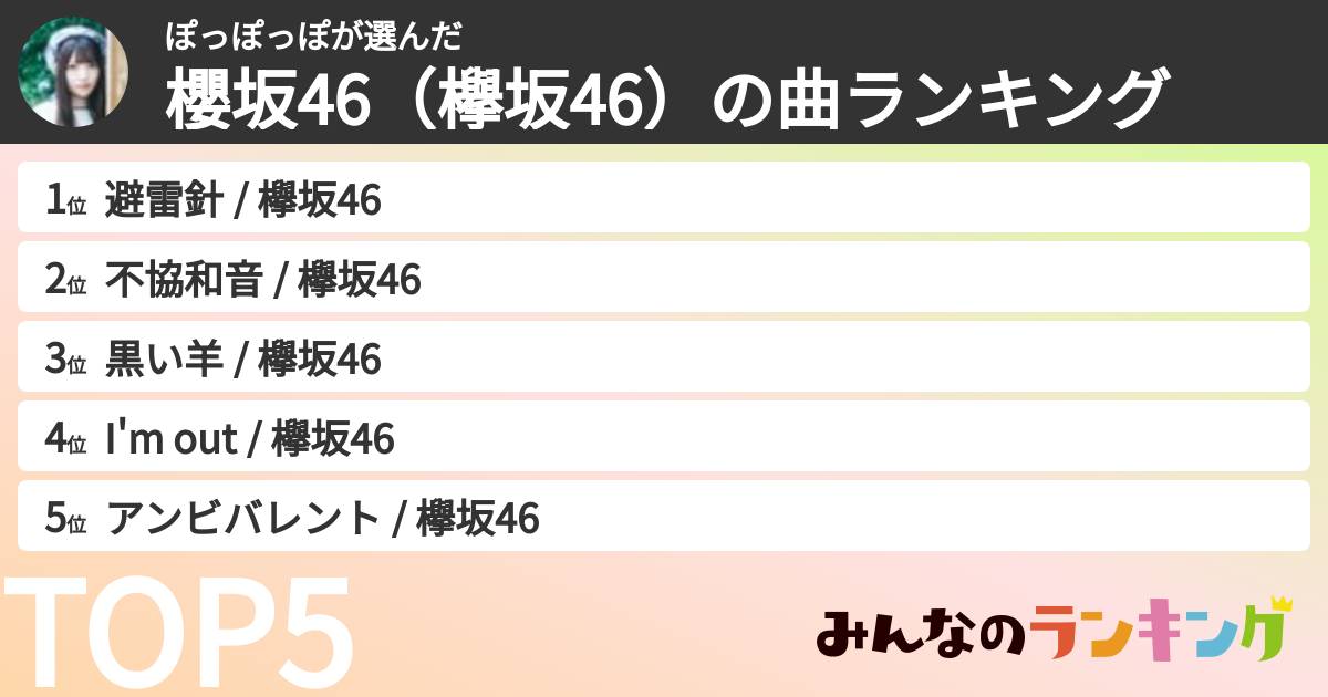 ぽっぽっぽさんの「櫻坂46（欅坂46）の曲ランキング」