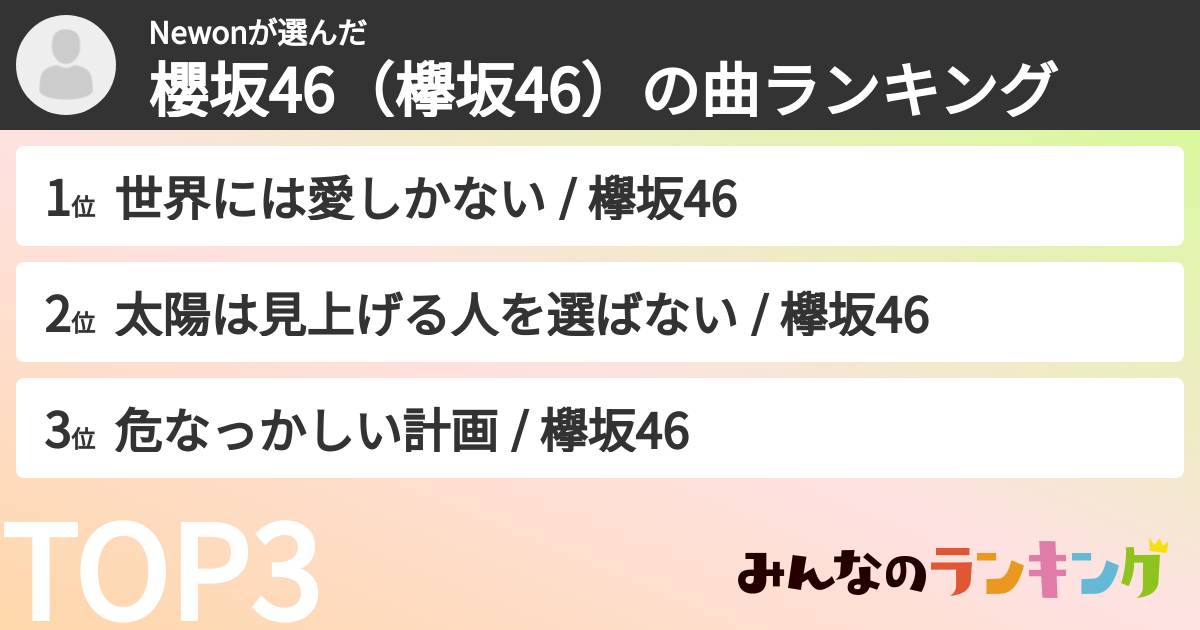 Newonさんの「櫻坂46(欅坂46)の曲ランキング」