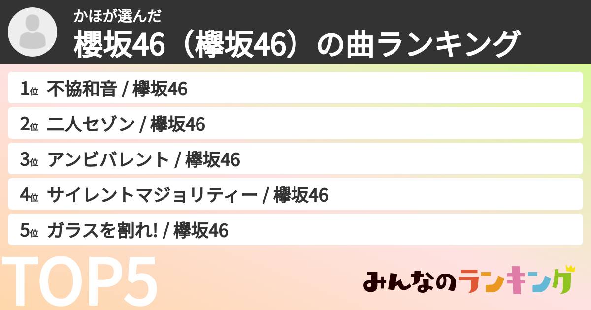 かほさんの「櫻坂46(欅坂46)の曲ランキング」