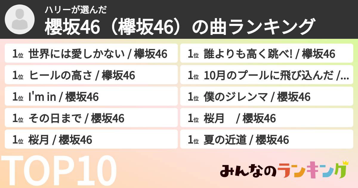 ハリーさんの「櫻坂46(欅坂46)の曲ランキング」