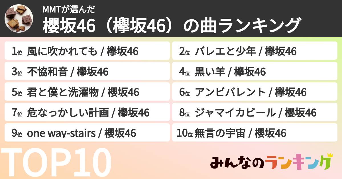 MMTさんの「櫻坂46（欅坂46）の曲ランキング」